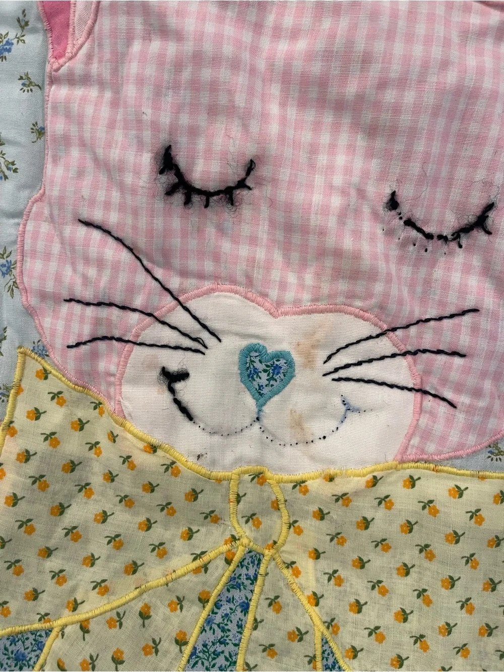 Children's Kitty‎ Appliqué Quilt - Pink, Blue, Yellow 72x41